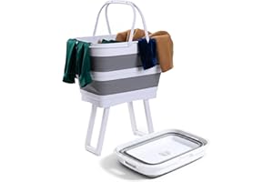 MEOWN 26 L Collapsible Laundry Basket with Foldable Stand, Portable Clothes Hamper with Handles and Freestanding Legs, Slim 8 cm Fold Space Saving Washing Basket for Bathroom and Laundry Room