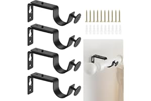 ALLisWE 4 Pieces Curtain Pole Brackets 28mm Adjustable Black Curtain Rod Holders Metal Heavy Duty Curtain Rail Brackets with Screws for Bedroom Office Bathrooms Door Clothes Curtain Hanging Rods