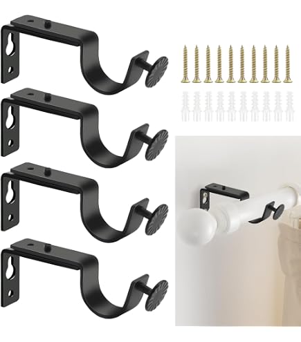 Ganci Per Aste Per Tende Doppie - 6 Staffe In Metallo Nero Con Viti, Supporti A Doppia Asta - 3