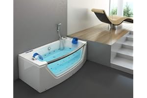 HOME DELUXE - Whirlpool Badewanne - ATLANTIC M - Maße: 175 x 85 x 60 cm - inkl. Heizung, Massagefunktion und kompl. Zubehör I Wanne für 2 Personen, Indoor Pool