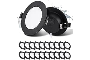20 Pack LED infällda spotlights 230V Svarta 5W 4000K 450LM Hål: Ø75–90mm