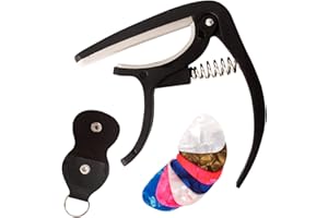 GWAWG Gitarre Capo und 7 Gitarrenpicks (Farbe zufällig), geeignet für Anfänger, um schnell schwarze Capo auf Akustikgitarre und E-Gitarre zu wechseln
