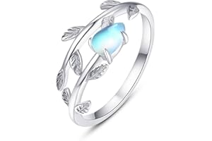 PRAYMOS Zierlich 925er Sterlingsilber Blattringe Regenbogen Verstellbarer Offener Ring für Damen Zirkonia Baum Schmuckgeschenke für Frauen