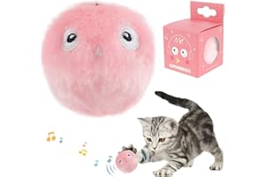 Relax love Jouet pour Chat interactif, avec Les cris des Oiseaux, Grenouilles et grillons, Balles pour Chats en Peluche chasser(Rose (Bruit des Oiseaux))