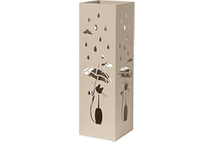 Baroni Home Schirmständer in modernem Design aus Metall mit Cat and Rain-Schnitzerei - mit Haken und herausnehmbarer Auffangschale für Heim- und Bürodekoration, Taupengrau, 15,5x15x49 cm