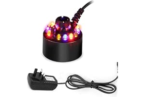 SUJAHHUJIQ Mini Mist Maker, 12 LED Mister Fogger Water Fountain Pond Fog Machine Atomizer Air Humidifier, Indoor Fountain Mister Foggers Perfect for Halloween, Christmas Decor
