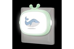 ANNMORE Luz LED Nocturna Infantil para Enchufe con Sensor de Crepúsculo, Luz Quitamiedos Bebé Pared, Lampara Noche para Dormitorio Loft Escalera Aseo Rincón Pasillo, Patrón Ballena