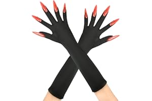 WEINIBAO Guantes de Halloween con Uñas Largas, Guantes Largos Negros, Halloween Guantes Largos de Uñas para Mujer, Guantes de Disfraz de Halloween para Accesorios de Carnaval Halloween Cosplay