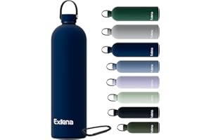 Exllena Botella Térmica 1.5 Litros – Botella Agua Acero Inoxidable 304, Botella Acero para Agua Fría y Caliente, 100% Estanco con Asa y Gancho – Ideal para Viajes, Gym y Exterior(Azul marino)