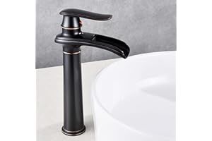 SJQKA Miscelatore Cascata Lavabo Nero, Rubinetto Alto Lavabo Bagno,rubinetto Bagno Lavabo Cascata Miscelatore Ottone (Nero-alto)