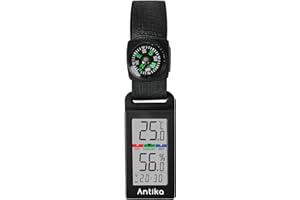Termómetro Higrómetro de Ambiente Antika, Higrómetro Digital Portátil con Monitor de Temperatura y Humedad, Termómetro (Negro) con Brújula