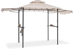 blumfeldt Steakhouse Wings - Gazebo per Barbecue, Dimensioni: 235 x 242 x 145 cm (LxAxP), Parasole/Parapioggia: Poliestere 160g Idrorepellente/Antifiamma, 2 Tettoie Laterali Apribili, Beige