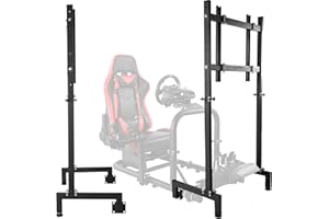 Dardoo Monitorhalterung, Vertikal, Freistehend, Voll Verstellbar, Für Große Bildschirme 61-76 cm, Mit Lenkrad, Schalthebel, Pedale, Sitz und Rennrahmen