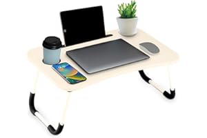 DOMÍNIO METÁLICO Tavolo pieghevole per portatile – portatile, multifunzionale ed ergonomico con supporto per tazza e tablet letto, divano o ufficio (legno)