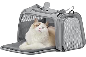 Petsfit Transportbox Katze leicht Hundetasche Flugzeug für Katzen Transporttasche Hundetragetasche,Tragetasche Hund Flugtasche mit Schutzgurt & erweiterbare Matte, S/Grau
