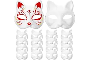 jojofuny 20 Stück Pappmaché-Kunstmasken Zum Selbermachen Leere Katzen Halb Unbemalte Tiermasken Weiße Maskerademasken Für Kinder Zum Dekorieren Von Bastel-Partygeschenken