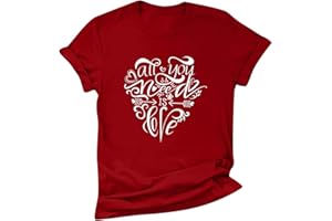 KMDWQF Women O-Neck Top Loose T-shirt Casual Heart Print Short Sleeve Women's Blouse Ladies Plus Size White Tops 1 Christmas Sweatshirt 60Th Birthday Gifts for Women Sale Clearance Items Under 5 Pounds