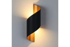 Moderne de Lampe Applique Murale Interieur 10W Spirale Exterieur Up Down Lampe Murale en Métal 3000K Blanc Chaud Applique Murale LED pour Bar, Chambre à Coucher, Cuisine (Noire)