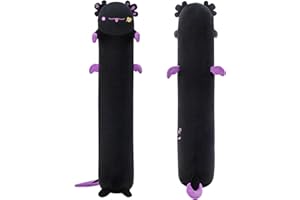 Mewaii Mignon Axolotl Peluche Coussin Long Oreiller pour Garçon Fille d'animaux Poupée Jouets Kawaii Moelleux Confort Oreiller en Peluche pour Adolescents Cadeau(110CM,Le Axolotl Noir)