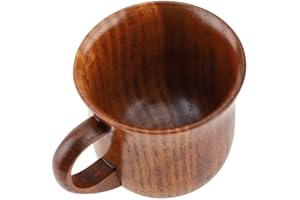 Fdit Przenośny kubek z naturalnego drewna z uchwytem drewniana filiżanka do herbaty kawa piwo brązowa beczka design kubek ekologiczny prezent (#2)