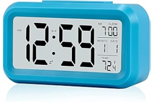 Arespark Sveglia Digitale da Comodino, Sveglia Elettronica con Luce Notturna, Display a LCD da 5,3 Pollici con Funzione Ora Data Temperatura, Funzione Snooze, Nero (Plastica Liscia-blu)