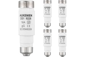 AUKENIEN D01 E14 R026 Fusibles Cerámicos en Espiral Fusible 16A 400VAC Neozed Fuse 50KA gG para Cables y Protección de Líneas (5 Piezas)