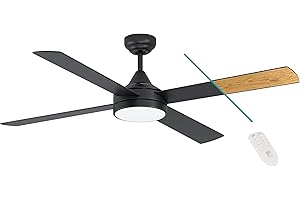 ‎EGLO EGLO Deckenventilator TRINIDAD, 4 Flügel Ventilator mit Licht, schwarz, Wendeflügel aus MDF in Schwarz oder Eiche, Fernbedienung, Sommer Winter Betrieb, warmweiß–kaltweiß, dimmbar, Ø 122cm