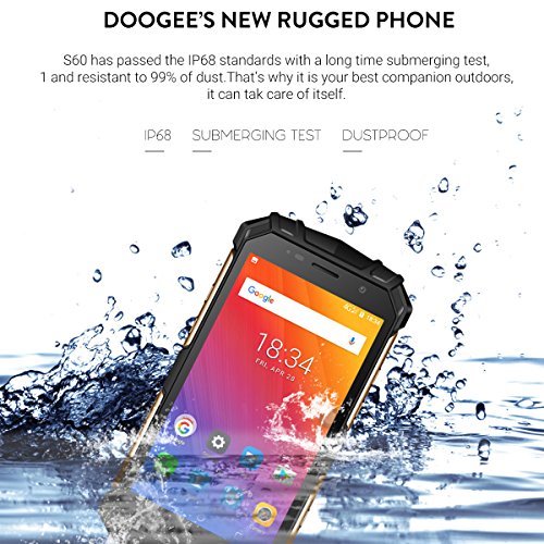 Outdoor Handy, DOOGEE S60 4G Dual SIM Smartphone Ohne Vertrag Android 7.0, 5,2 Zoll FHD Display mit 6GB / 64GB, 21 MP Hauptkamera, 5580mAh 12V2A Fingerabdruck NFC IP68 Wasserdichte Smartphone -Schwarz