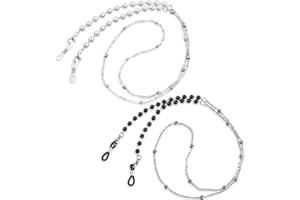 WLLHYF Pasek do okularów dla kobiet, 2 szt. koraliki szklane łańcuchy okulary przeciwsłoneczne sznurek smycz uchwyty wokół szyi czarno-białe damskie okulary do czytania w słońcu, czarny/biały, rozmiar