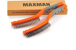 MAXMAN Wire Brushes, Stainless Steel Wire Brush and Carbon Steel Bristles Brush Set, Heavy Duty Wire Brushes for Cleaning Rust, Concrete, Wielding, Paint Removal, 14" Long Plastic Handle, Large,2 Pcs