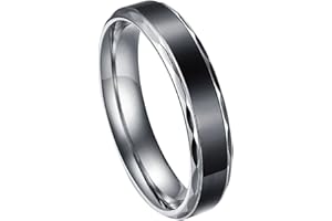 JewelryWe Men Women's Black Silver Tone Stainless Steel Band Ring Valentine Love Couples Wedding Engagement Promise (with Gift Bag)