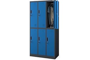 Jan Nowak Armadietto spogliatoio Armadio metallico con 6 Scomparti Fessure di ventilazione Rivestimento in polvere 185 cm x 90 cm x 45 cm (Blu antracite)