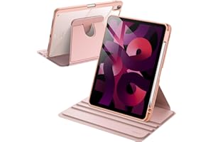 JETech Obrotowe Etui dla iPad Air 11 Cala M3/M2 (2025/2024), iPad Air 5/4 (2022/2020,5e/4e) z Pencil Uchwyt, Obrotowa o 360 Stopni Stojaka Ochronnego Osłona Przejaśniać Tył (Różowe Złoto)