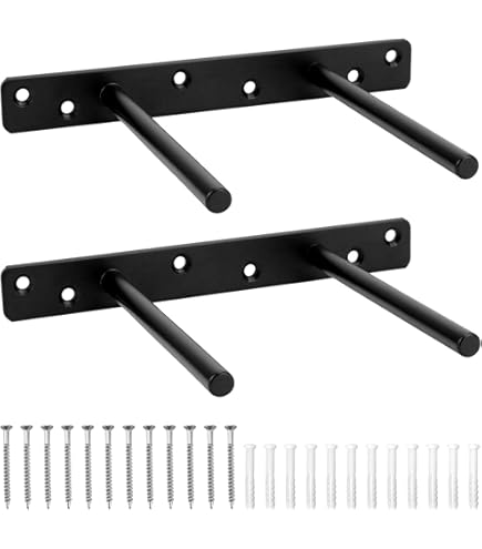 SINJEUN 10 Staffe Per Mensole Galleggiante A Parete, 12,7 Cm, Nascosto Supporto Per Mensola, In Metallo A Forma Di T, Con Viti E Tubi Di Espansione, Nero - Foto 5
