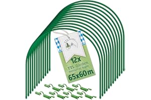 TTL COMMERCE TTL Garden - Juego de 12 túneles de 65 x 60 cm y 36 clips, 65 cm de ancho, de acero revestido, arco redondo para cubierta, bancal alto, huerto, juego con 36 clips de sujeción