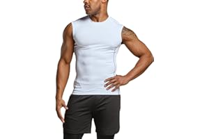 TSLA Men's R-Neck Sleeveless Workout Shirts, Dry Fit Running Compression Shirts, Athletic Training Top