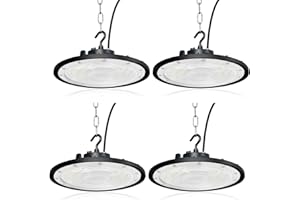 Fosingut 200W UFO LED Lámpara de Alta Bahía, 20000LM Focos Led Interior Techo,6500K BlancaFría IP65 Impermeable Campana LED Industrial,High Bay lampara led techo para Fábrica,Garaje,Taller (4pcs)