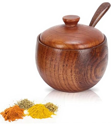 Porta Sale In Legno Con Coperchio Flip Top E Cucchiaio – Barattolo Spezie Classico Giapponese Per Cucina