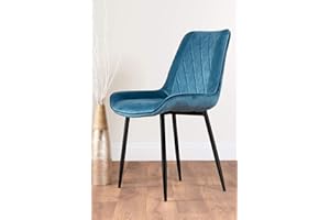 Furniturebox UK 2x Pesaro Velvet Black Metal Leg Modern Contemporary Luxury Dining Kitchen Chairs Set (2x Blue Pesaro Black Chairs)
