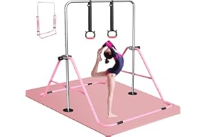 FBSPORT Barre de Gymnastique Enfant Pliable avec Hauteur Réglable Et Anneaux, Barre de Gym Intérieur Exterieur pour Junior Enfants à Domicile