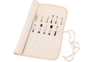 Amoyie Roll Up Paint Brush Holder, Foldable Brush Case for Artists, fabric painting Cases Canvas Carrier Bags for acrylic, watercolour, oil paintbrush, Beige
