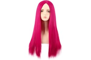MapofBeauty 28 Inch/70 cm Monochrom Side Bangs Long Straight High Temperature Fiber Fashion Wig (Hot Pink)