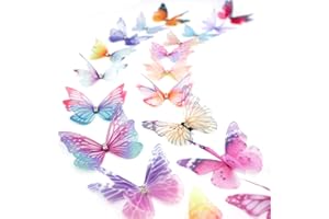 Haoh 50 Pezzi Farfalle 3D Organza Tessuto Farfalla Sfumate Colore Farfalla Traslucida in Chiffon Adesivi da Parete per Decorazione Della Parete Fai da te Vestiti dei Gioielli del Copricapo Artigianato
