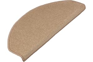 FLODI. Dynasty High Pile Stair Treads, Set of 15 Pieces, Carpet Stair Mats Self Adhesive Anti Slip Stair Pad Runner for Staircases (Light Brown, Semicircular - 19 x 56 cm)