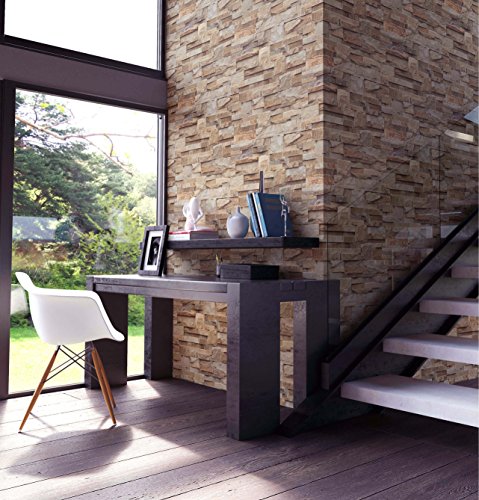 Steintapete Vliestapete Braun Rot Edel , schöne edle Tapete im Steinmauer Design , moderne 3D Optik für Wohnzimmer, Schlafzimmer oder Küche inkl.Newroom Tapezier Profibroschüre mit Tipps für perfekte Wände - 4