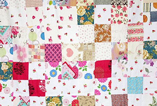 1001 Wohntraum N055 Quilt Frida Blumen Vinatge, 150 x 200 cm, Plaid Tagesdecke, Patchwork Shabby Landhaus Decke - 5