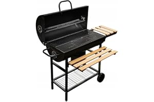 Mega-M Grill ogrodowy węglowy (beczkowy z 2 bocznymi półkami TERMOMETR mobilny funkcjonalny 115x60x94 cm)