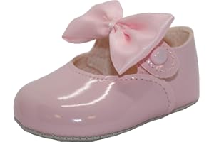 BABAN BABY Baby Girls Pram Shoes, Bow Button Up Soft Sole, Made in Britain