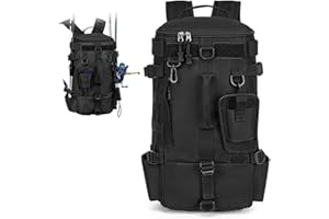 Yunlaishaocer Angelrucksack mit Rutenhalter, Wasserdichter Outdoor Rucksack aus Oxford-Stoff, Lässiger Mehrzweck Angel Rucksack für Camping, Radfahren, Militär (Schwarz)