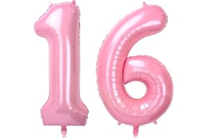 ONLYQIQIU Pink Large Numbers 16 Balloons, 40 Inch Big Helium Foil Number Balloons, 2 Pcs Digital Balloons for Girls Boys 16th 61st Birthday Party Decorations/Anniversary Party Supplies (Number 16, Pink)